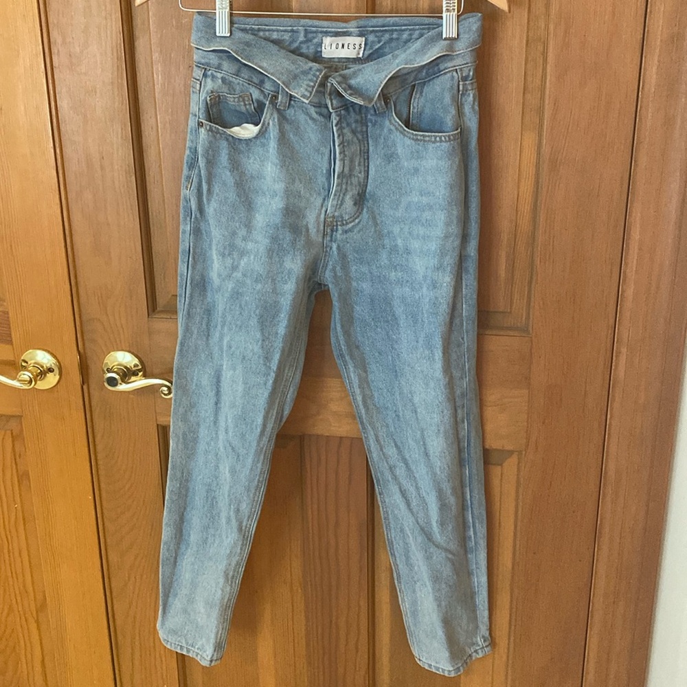 Lioness The Finley High Rise Foldover Waist Button Fly Jeans Size Small